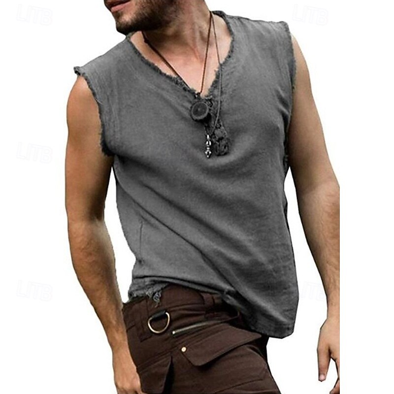 Men's Tank Top Vest Top Undershirt Sleeveless Shirt Sleeveless V Neck Summer Plain Fashion Designer Basic Classic Vacation Street Going out Black Wine Blue Top Tee for Men