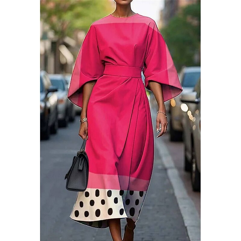 Women's Long Dress Maxi Dress Casual Dress Summer Dress Fashion Modern Daily Date Weekend Regular Fit Geometric 3/4 Length Sleeve Crew Neck Colorful Black White Yellow Summer4