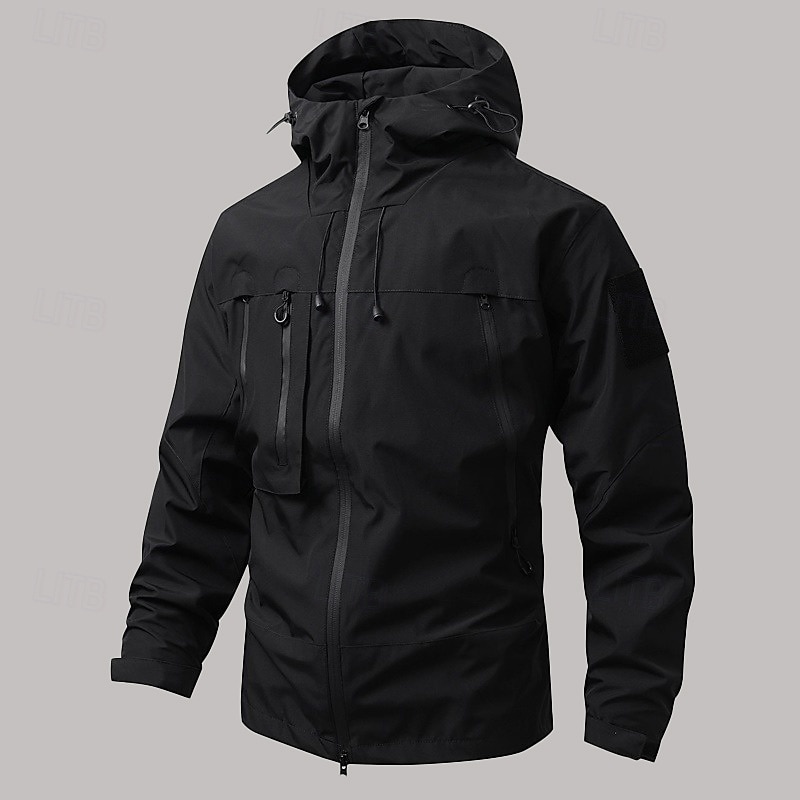 Men's Softshell Jacket Transition Jacket Going out Waterproof Pocket All Seasons Plain Outdoor Hooded Regular Black White Purple Green Coffee Jacket