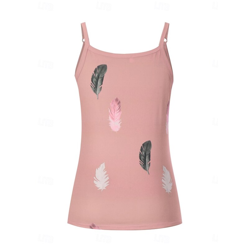 Women's Camisole Tank Top Feather Daily Casual Sleeveless Strap Regular Tops Daily Backless Print White Pink Red Blue Purple Summer4