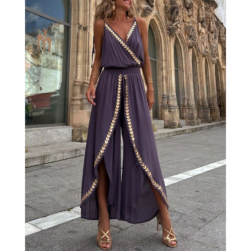 Women's Normal Jumpsuit Streetwear Color Block Sleeveless V Neck Patchwork Street Daily Regular Fit Purple Summer2