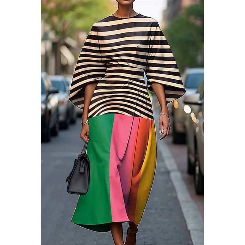 Women's Long Dress Maxi Dress Casual Dress Summer Dress Fashion Modern Daily Date Weekend Regular Fit Geometric 3/4 Length Sleeve Crew Neck Colorful Black White Yellow Summer2