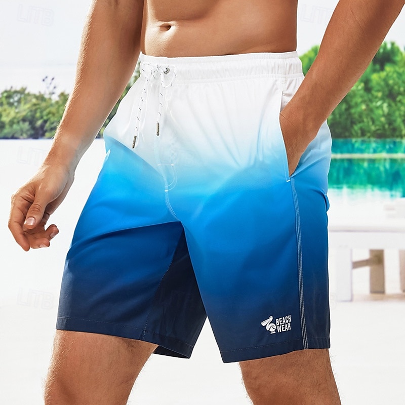 Men's Swim Trunks Swim Shorts Board Shorts Gradient Quick dry Breathable Drawstring Elastic Waist Vacation Beach Hawaiian Casual Blue