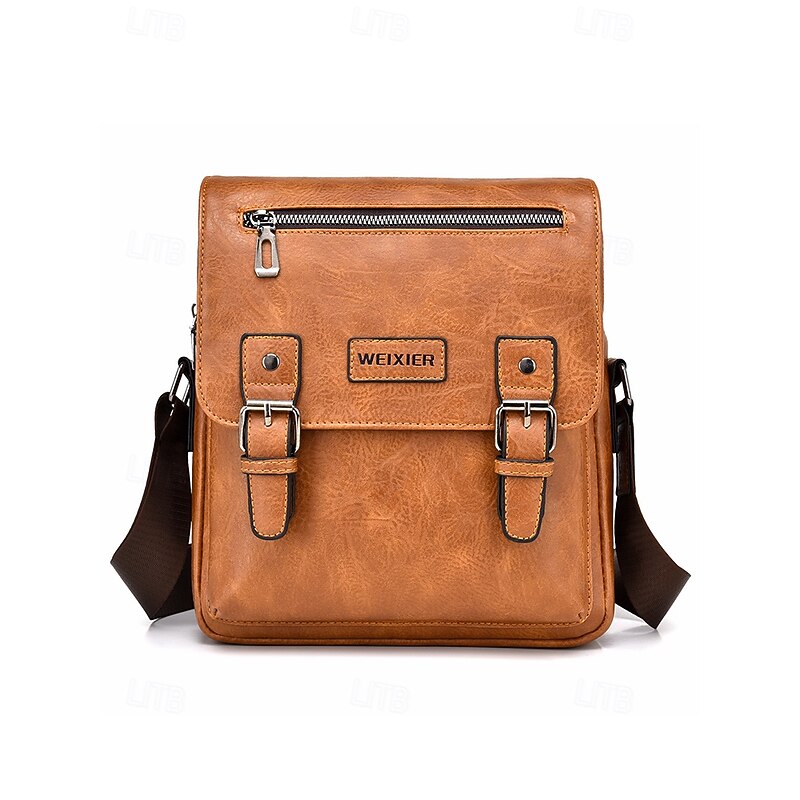 Men's Shoulder Bag Messenger Bag Crossbody Bag Shoulder Bags PU Leather Office Casual Casual Daily Zipper Multiple pockets Large Capacity Waterproof Durable Solid Color Color rubbing Black Brown