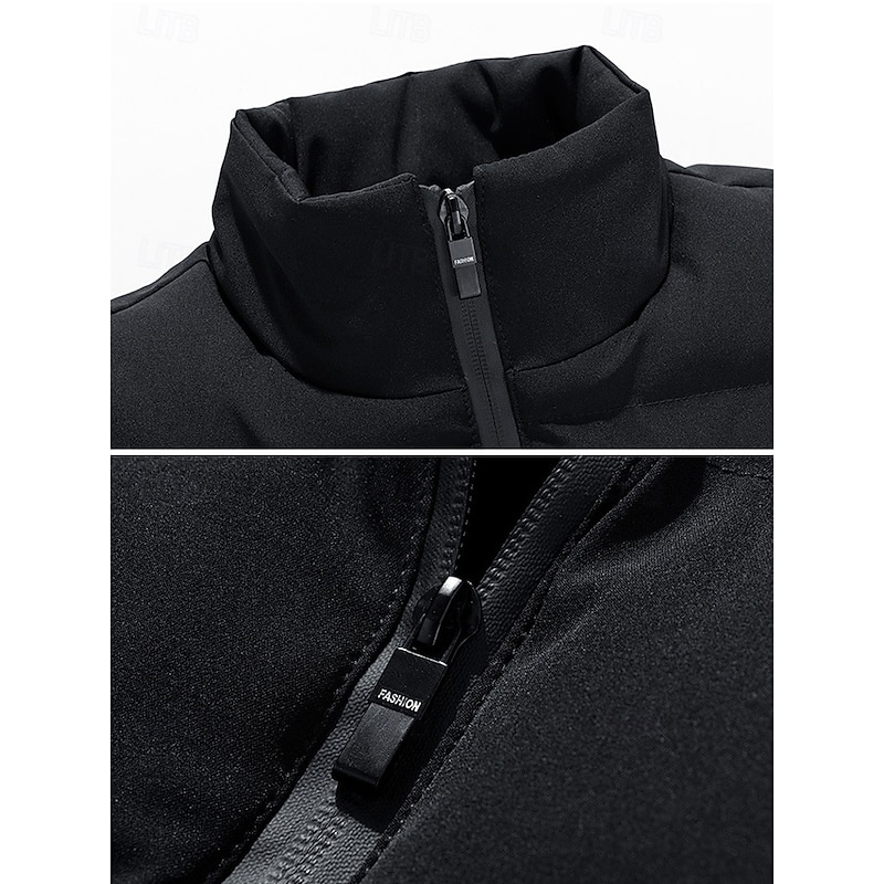 Men's Puffer Vest Gilet Quilted Vest Vacation Daily Date Fashion Casual Fall & Winter Pocket Polyester Warm Comfortable Solid Color Zipper Stand Collar Regular Fit Black Wine Red Blue Vest3