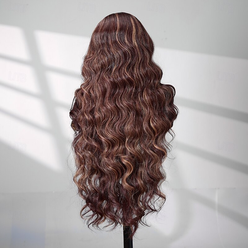 Synthetic Lace Wig Body Wave Style 30 inch Brown / Blonde Middle Part 13x4 Lace Front Wig Women's Wig Dark Brown4