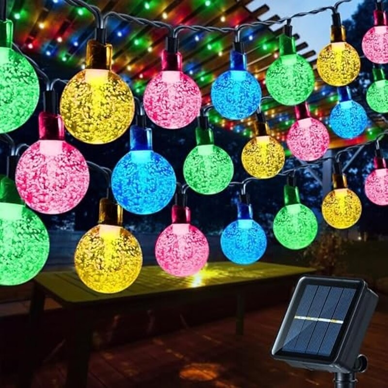 1 Pc Outdoor Solar String Lights Waterproof Bubble Ball Light 12M-100 LED Beads Courtyard Garden Lawn Terrace Balcony Villa Halloween Christmas Festival Wedding Decoration Light String 8 Functions2
