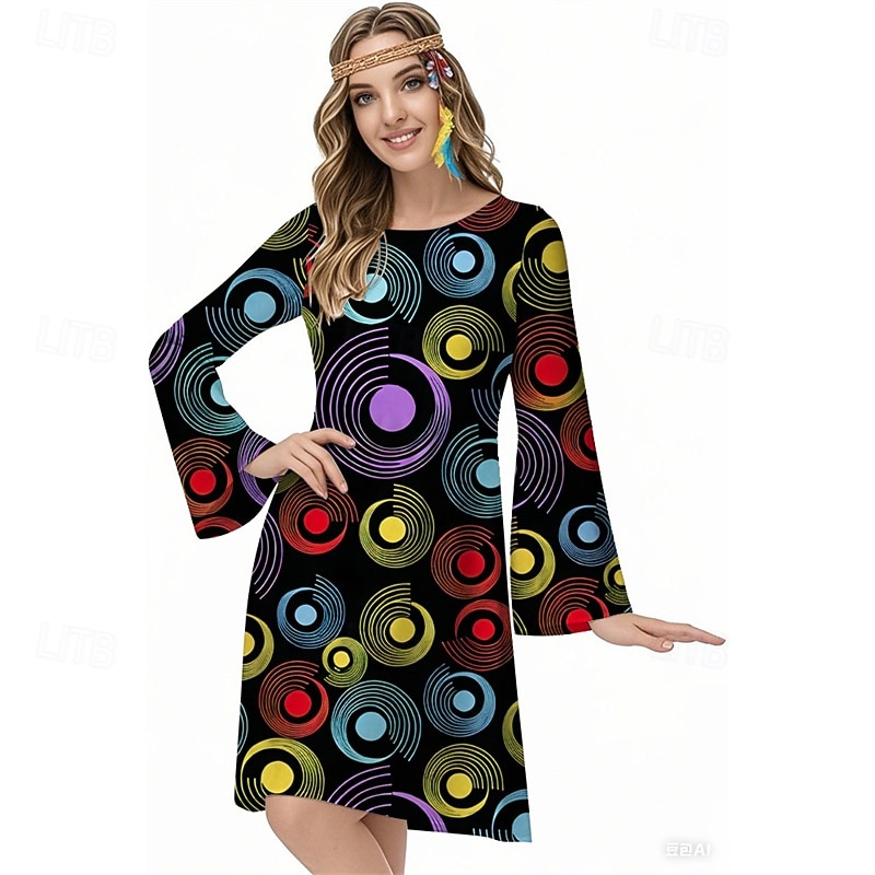 Retro Vintage 1970s Groovy Dress Headband Hippie Disco Psychedelic Fancy Dress Women's Halloween Carnival Vacation Music Festival Festival Adults' Dress Headband3