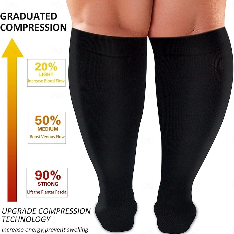 1 Pair Compression Socks Plus Size Wide Calf 15-20mmHg, Knee High Support Stockings for Women & Men, Fat Legs Circulation Socks for Swollen Legs, Nurses, Flight, Travel, Daily Use3