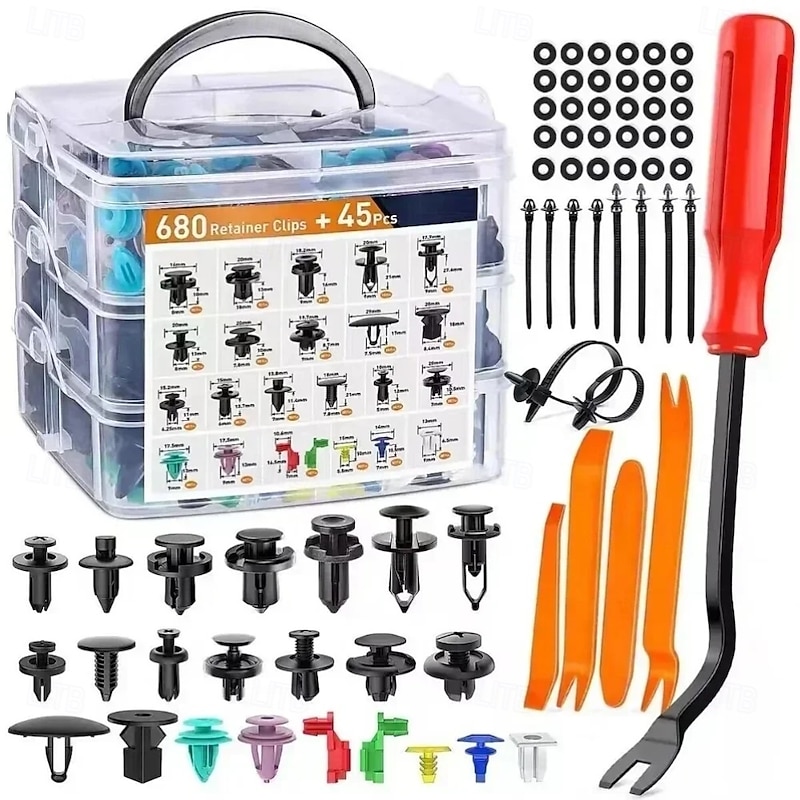 725Pcs Car Fastener Clips Set with Trim Removal Tool, Retainer Push Rivet Clips Assortment for Bumper Fender Door Panel, Universal Automotive Plastic Clips Kit2