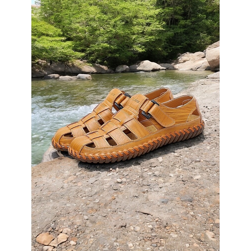 Men's Leather Fisherman Sandals – Breathable Handmade Casual Outdoor Beach Shoes