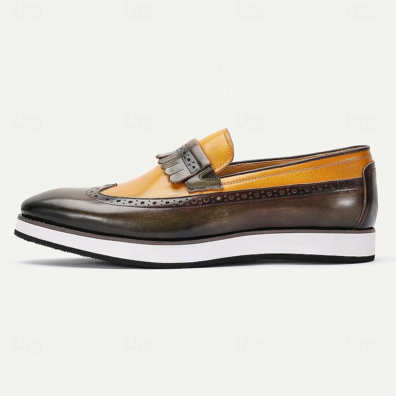 Men's Premium Black and Yellow Leather Slip-On Loafers with Stylish Strap for Casual and Semi-Formal Events3