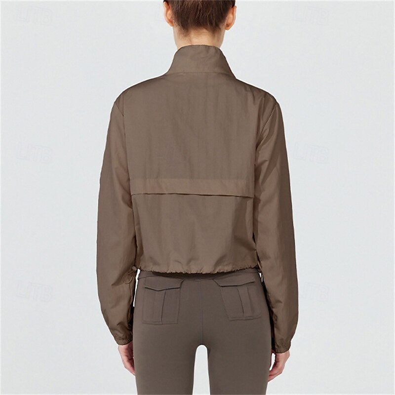 Women's Solid Colored Tennis Sports Jacket Sport Jacket Long Sleeve Drawstring Zipper Waterproof Windproof UPF50+ Tennis Golf Pickleball Stand Collar Black White Pink Tennis Clothing3