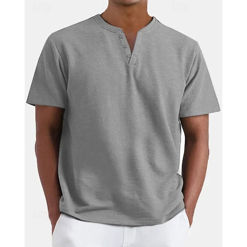 Men's T Shirt Henley Shirt Tee Short Sleeve Shirt Short Sleeve Henley Summer Plain Fashion Designer Basic Buttons Vacation Street Going out Apricot Black White Top Tee for Men