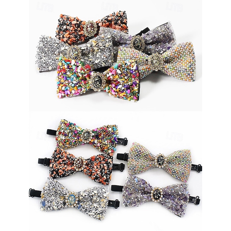 Men's Luxury Gemstone Bow Tie with Adjustable Strap – Handmade Crystal Beaded Tuxedo Accessory for Wedding, Gala, Stage & Party Wear3