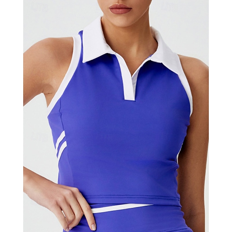 Women's Patchwork Workout Tank Top Sports Tank Top Tennis Tank Top Tennis Tank Tops Sleeveless Padded Contrast Binding Shockproof Breathable Tennis Golf Jogging Polo Collar Black Blue Dark Gray3