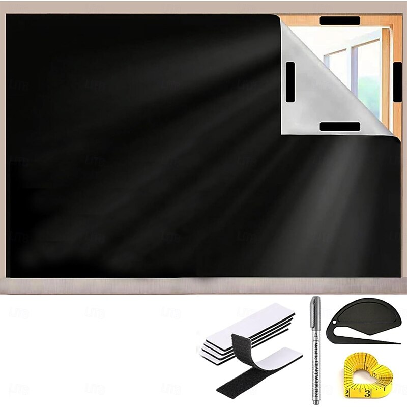 Black Portable Blackout Curtains for Bedroom-Full Blackout Window Cover Film Portable Travel Blackout Curtains Temporary Blind Screen Darkening Fabric Blackout Blinds for Baby Nursery