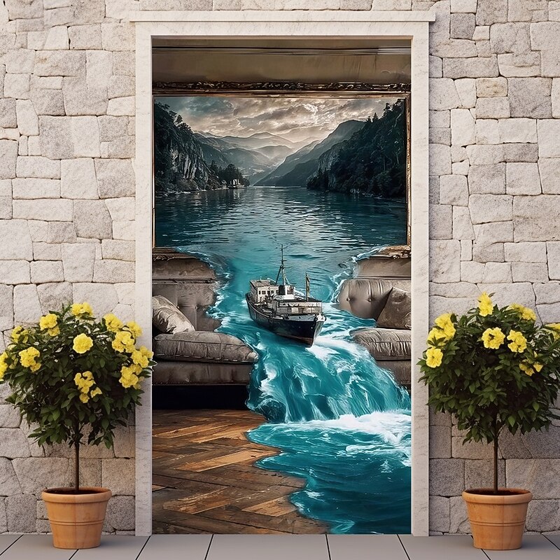 3D Door Decorations Door Covers Door Tapestry Door Curtain Decoration Backdrop Indoor/Outdoor Door Banner for Front Door Farmhouse3