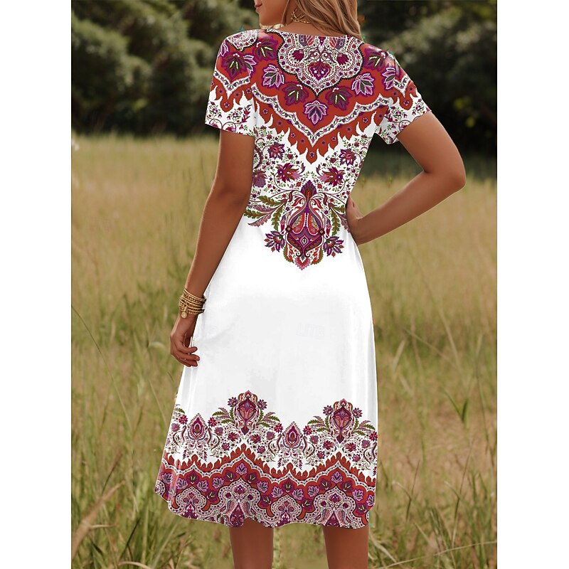 Women's Mini Dress T Shirt Dress Tee Dress Sundress Vacation Casual Boho Going out Regular Fit Graphic Paisley Short Sleeve V Neck Yellow Red Blue Purple Summer2