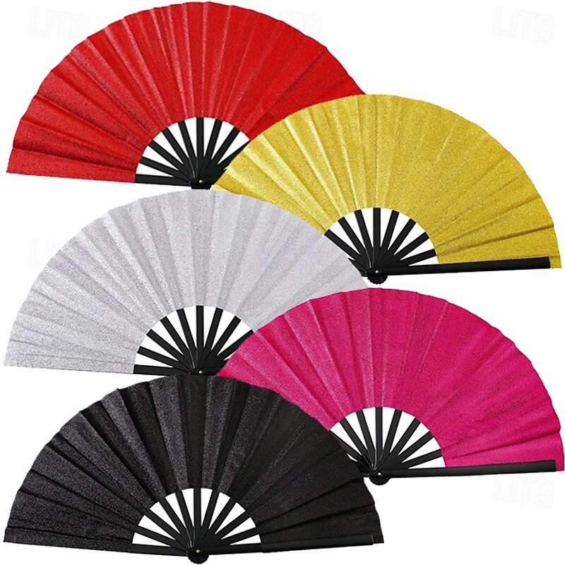 5pcs Boots on The Ground Fan Large Holographic Folding Hand Fan Line Dance Popping Fan Clap Fans for Line Dancing Foldable Craft Holding Laser Colors Hand Fan