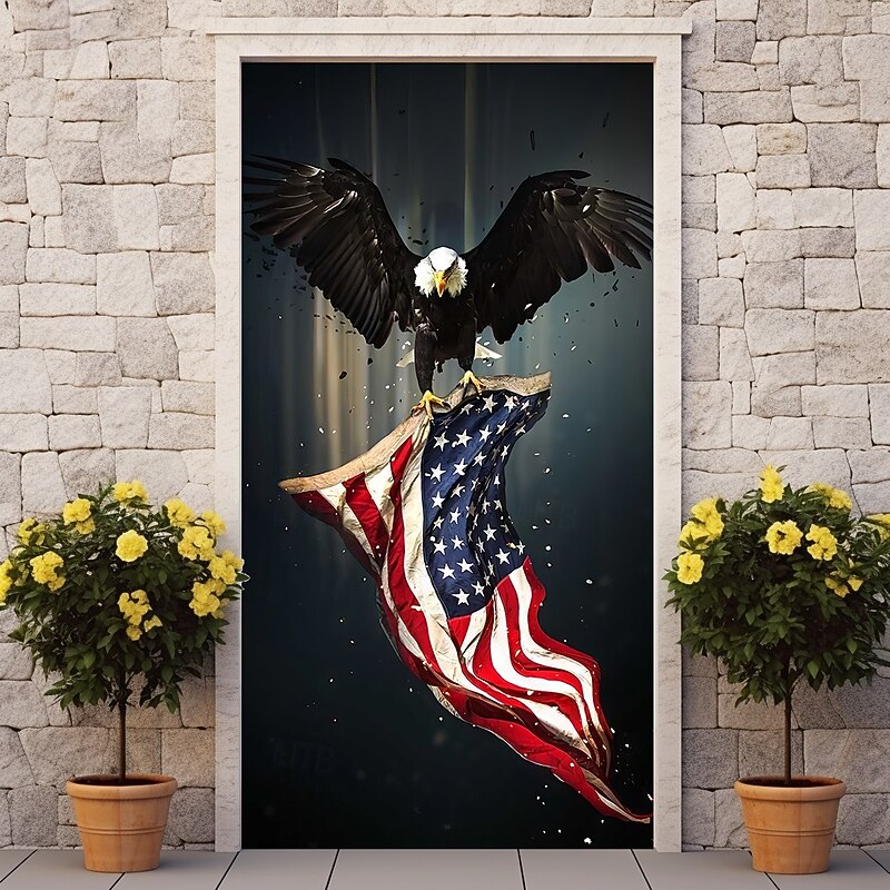 4th of July Door Decorations Door Covers Independence Day American Patriotic Egale Door Tapestry Door Curtain Decoration Backdrop Indoor/Outdoor Door Banner for Front Door Farmhouse3