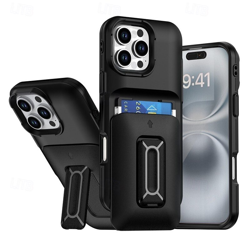 Phone Case For iPhone 16 15 14 Pro Max Plus 16e 13 12 11 Pro Max Back Cover with Stand Holder Shockproof PC2