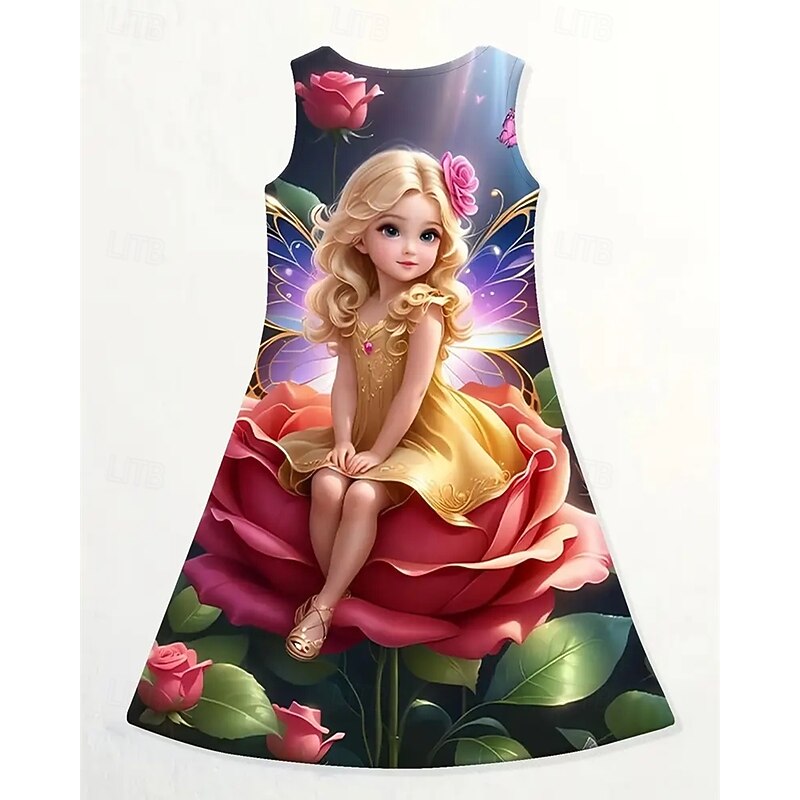Girls' 3D Floral Elf Dress Sleeveless Summer Spring Vacation Daily Holiday Princess Beautiful Sweet Kids 4-12 Years Casual Dress A Line Dress Knee-length Regular Fit2