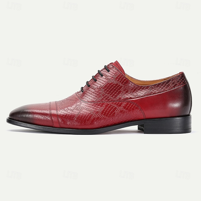 Men's Premium Red Crocodile Leather Lace-Up Shoes with Elegant Detailing for Business and Formal Evening Events4