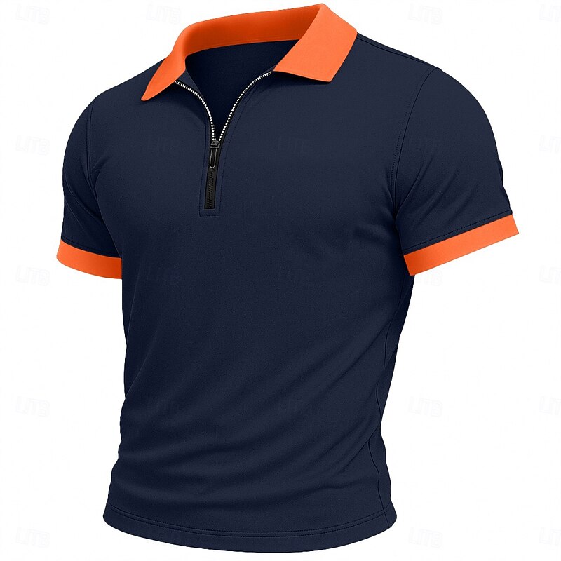 Men's Zip Polo Golf Shirt Casual Fitness Lapel Quarter Zip Short Sleeve Fashion Modern Solid Color Zipper Pocket Summer Spring All Seasons White Burgundy Navy Blue Zip Polo