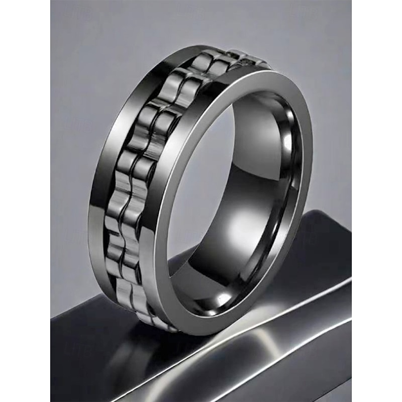 Men's Stainless Steel Spinning Fidget Ring – Black, Silver, and Gold Color Options with Chain Design for Stress Relief and Stylish Everyday Wear, Perfect Father's Day Gift3
