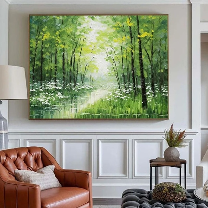 Handpainted Green Tree Oil Painting on Canvas Modern Textured flower tree painting Wall Art 3D Floral forest Painting Contemporary Art Large Wall Art oil painting for Living Room Decor3