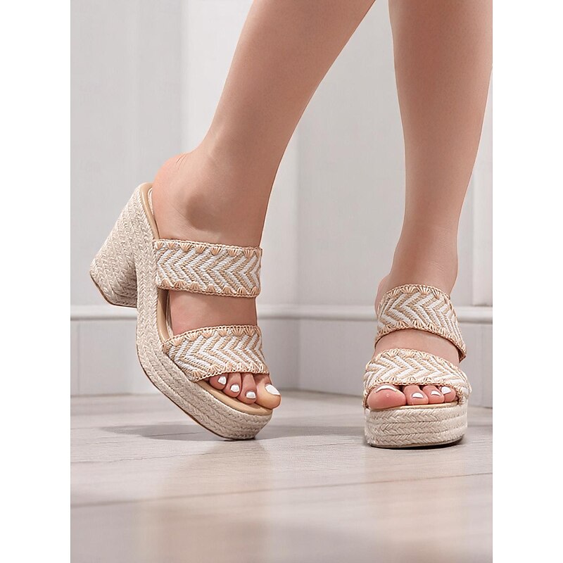 Women's Platform Woven Strap Sandals with Chunky Heel - Casual Boho-Style Summer Slide Shoes for Daily Dates and Outings4