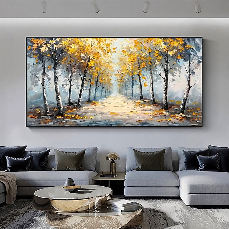 Handmade Original Forest Trail Oil Painting On Canvas Abstract Tree Scenery Wall Art for Home Decor With Stretched Frame Without Inner Frame Painting