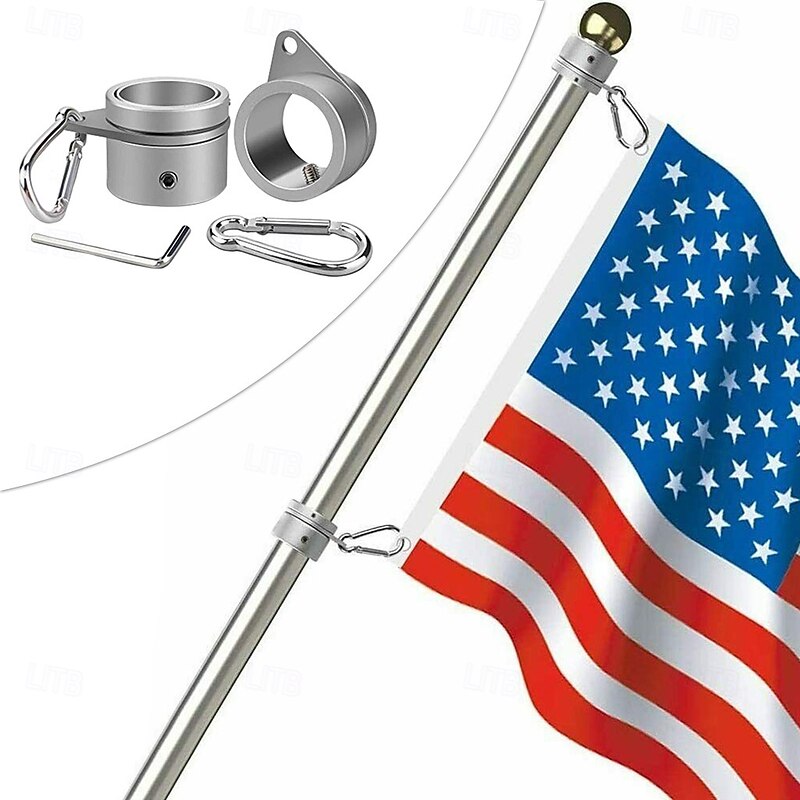 Flag Pole Rings, Aluminum Alloy Flagpole Rings 360°Rotating Anti Wrap Mounting Ring, Spinning Clips with Carabiner for 0.75-1.02 Inch Diameter Pack of 2