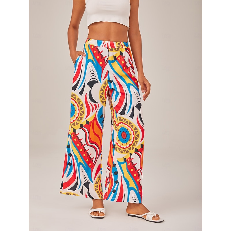 Bright Geometric Print Wide Leg Pants