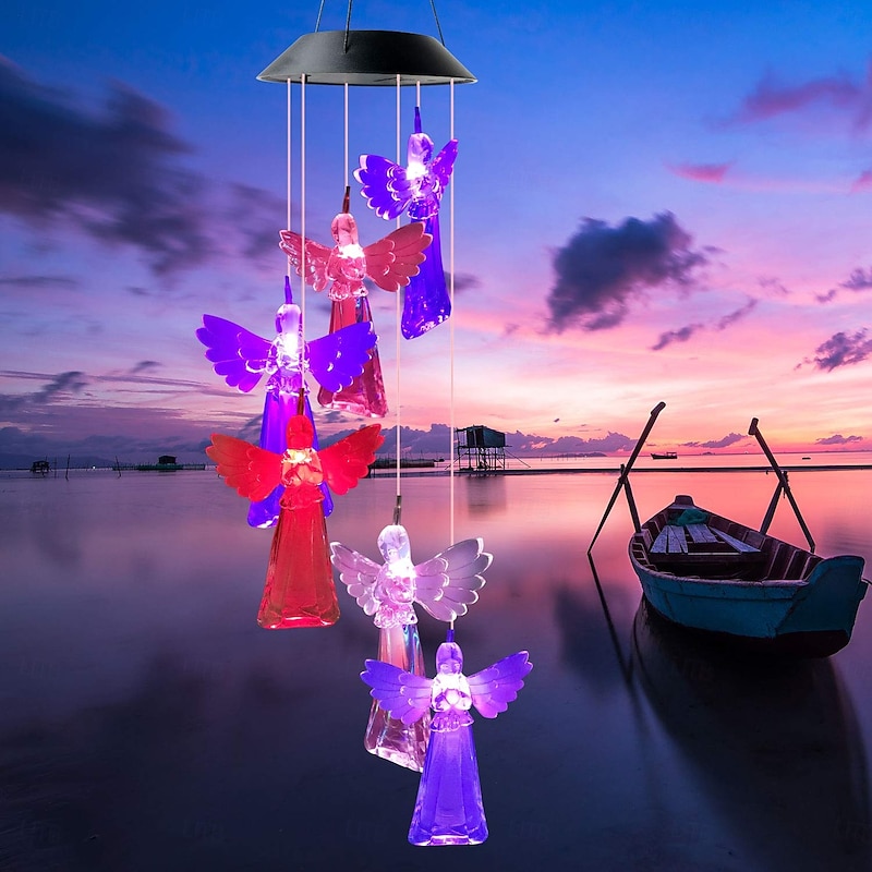 1 Pc Outdoor Solar Angel Wind Chime Light Colorful Light Courtyard Garden Balcony Tree Hanging Decorative Light Mother's Day Gift4