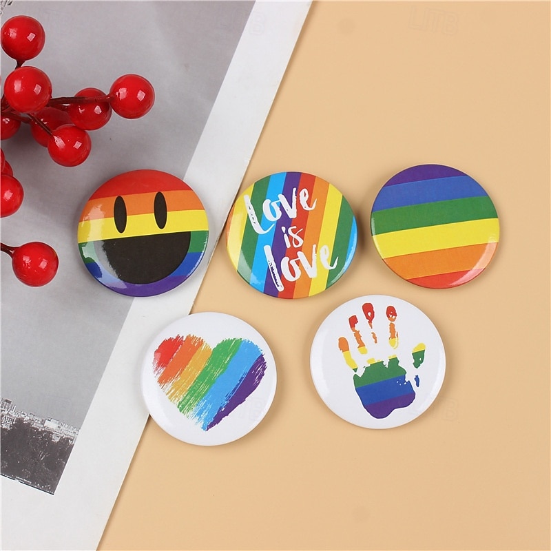 5pcs Pride Rainbow Badges, LGBTQ Gay Love is Love Pins, Colorful Tinplate Brooches for Couples, Pride Month Decor, Party Decoration