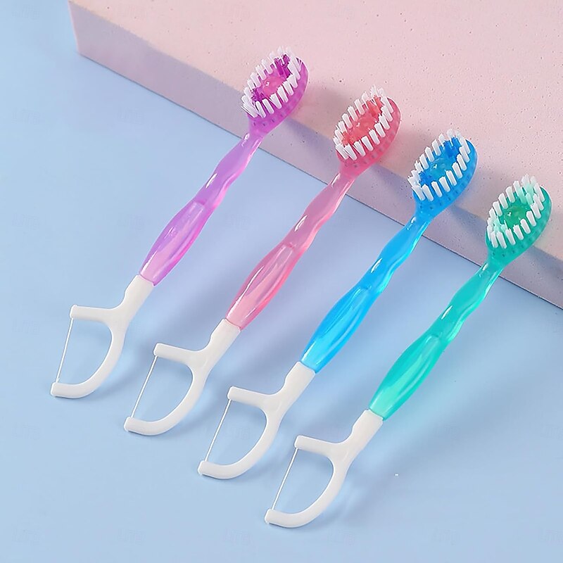 5 in 1 Mini Disposable Toothbrushes with Toothpaste, Tongue Scraper, Picks, Floss Travel Case, Prepasted Travel Toothbrushes Pick for Work or Travel, Soft Brushes, 8/16Count
