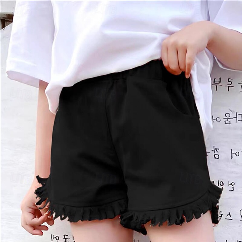 Kids Girls' Shorts Solid Color Streetwear Outdoor 4 years+ Summer Black White Yellow4