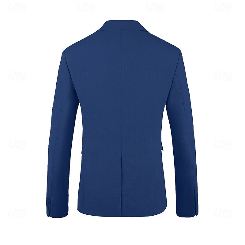 Men's Wedding Linen Suits Royal Blue Summer Fashion Formal Solid Colored Standard Fit 3 Piece Single Breasted One-button3