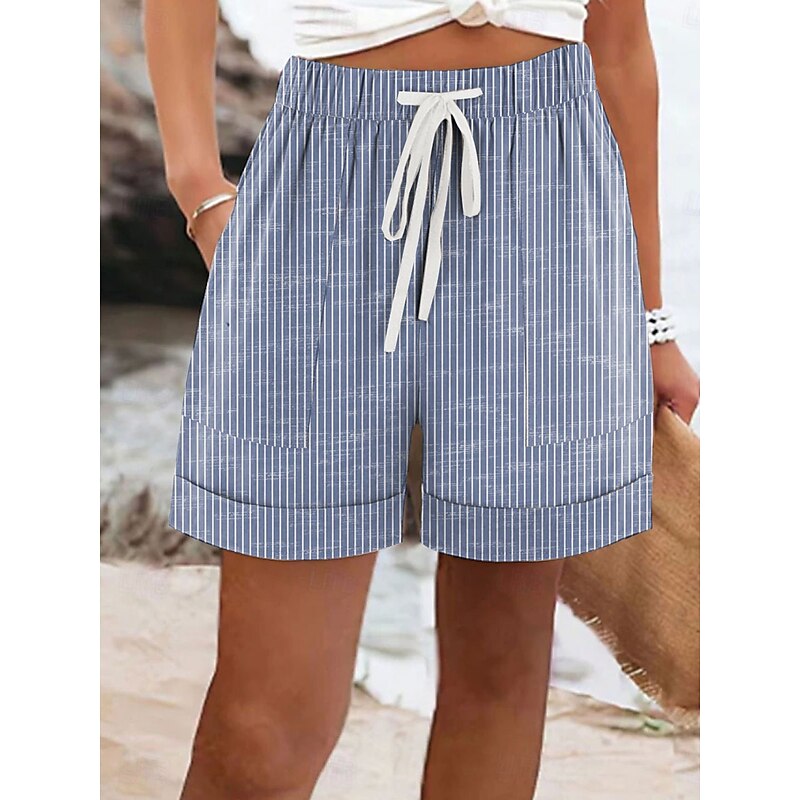 Women's Shorts Chinos Vacation Vintage Ethnic Style Short High Waist Graphic Striped Pink Blue Green Gray Summer Regular Fit2