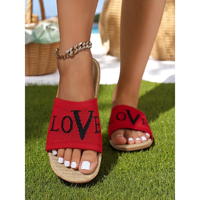 Women's Flyknit Slide Sandals - Red 