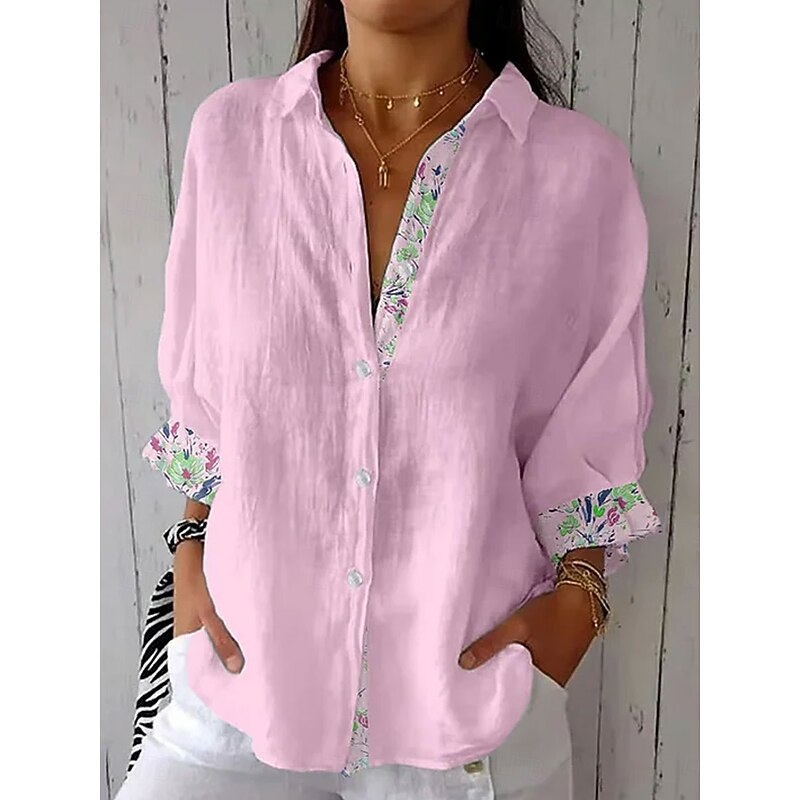 Women's Shirt Button Down Tunic Shirt Collar Long Sleeve Floral Graphic Vintage Daily Stylish Regular Tops Work Daily s Print Pink Blue Purple Spring2