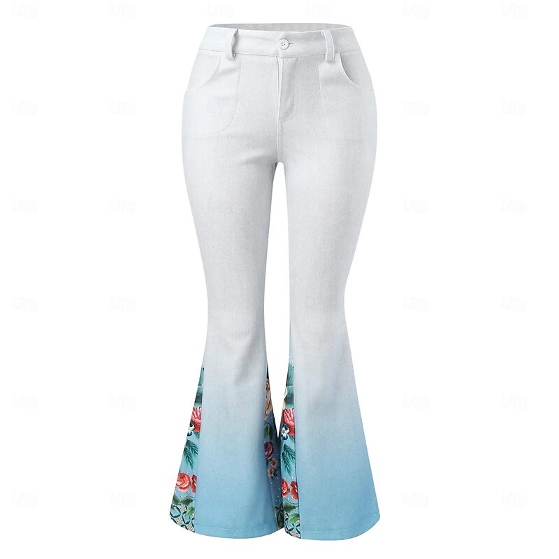 Retro Vintage Boho 1970s Bell Bottom Pants Flared Trousers Hippie mid rise Floral Fancy Dress Women's Halloween Carnival Vacation Music Festival Festival Adults' Pants2