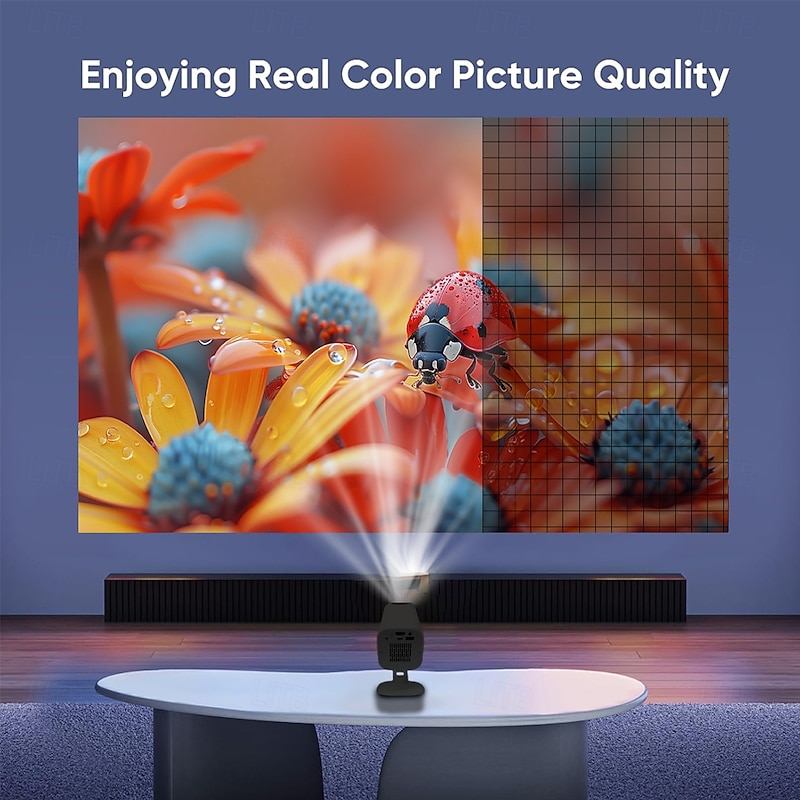 Mini Smart Projector 30000 Lumens, 1080P Support, 300" Display, 180° Rotation, Manual Focus, High Contrast, Intelligent Chip for Gaming4