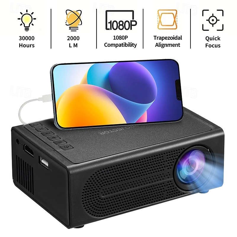 1080P Mobile Projector – Wired Phone Connection, 100” Adjustable Screen, Manual Focus, Compatible with iOS/Android, Ideal for Home & Outdoor Cinema3