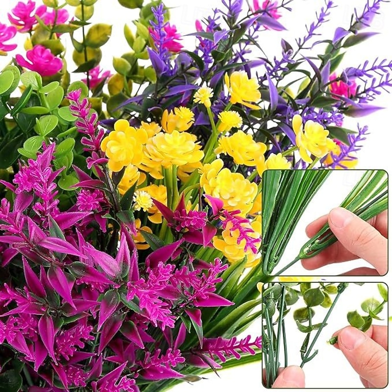 6 Bundles Artificial Flowers for Outdoors, Faux Calla Lily and Spring Grass Bouquets, UV Resistant Plastic Fake Plants for Garden, Wedding, Home, Hotel Decoration4