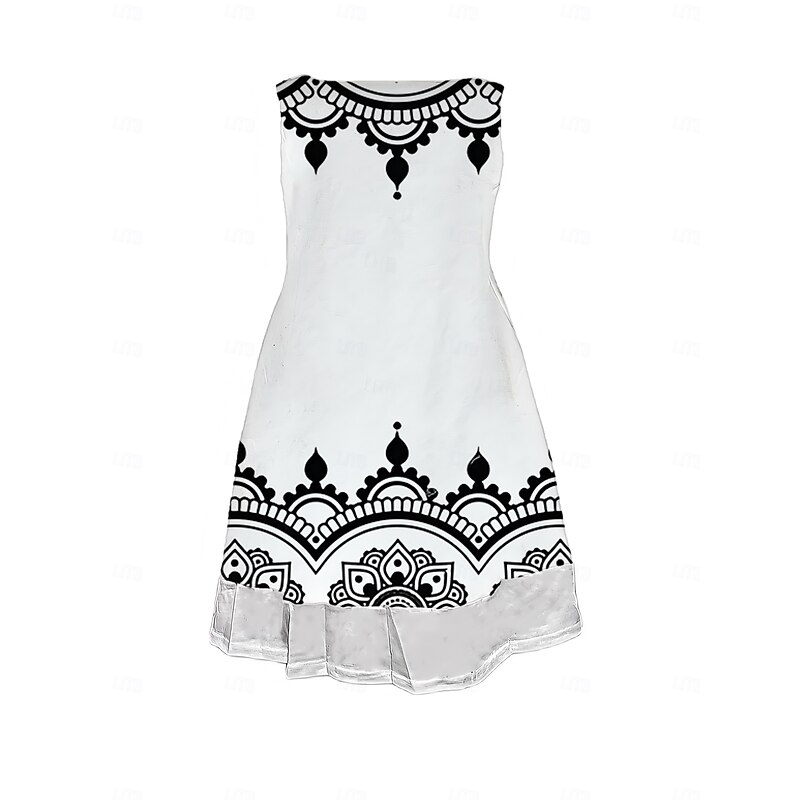 Women's Midi Dress Tank Dress Fashion Classic Outdoor Daily Weekend Regular Fit Graphic Geometric Sleeveless Crew Neck Black And White Summer Spring Fall2