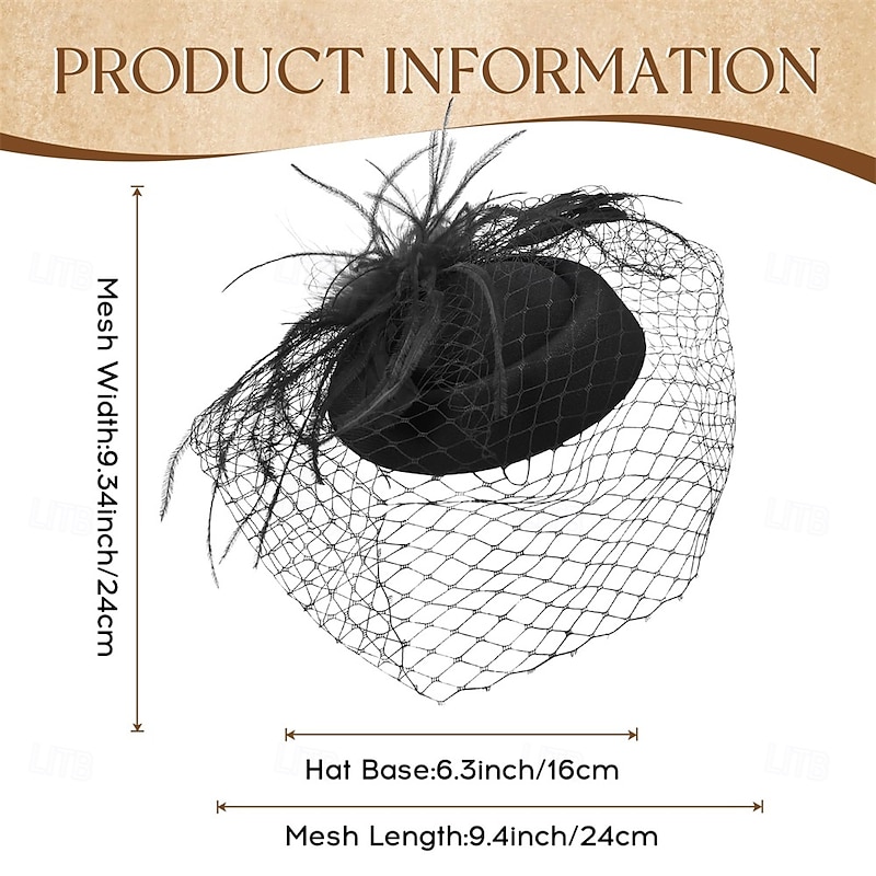 Fascinator Hat Veil Feather Fascinator Tea Party Bridal Wedding Veil Retro Hat Pillbox Derby Hats for Women2