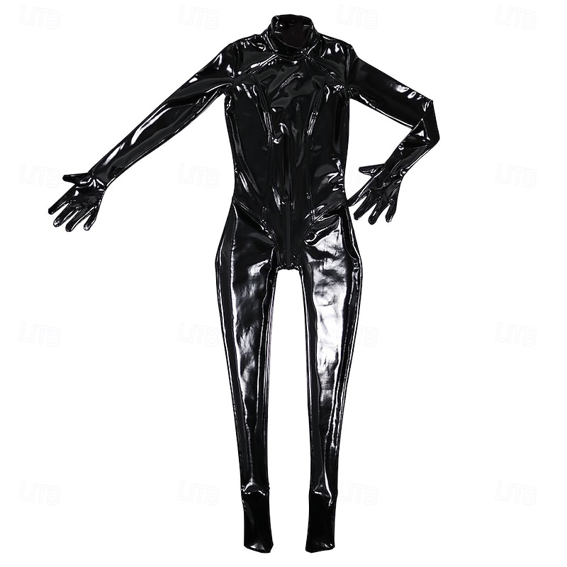 Black Latex Catsuit for Women - Glossy Zentai Bodysuit with 3D Tailoring, Skin-Tight Fit and Zipper Crotch, Perfect for Nightclub, Pride Parade, Halloween & Leather Fetish2